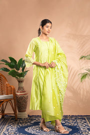 Green Embroidered A-Line Ethnic Set