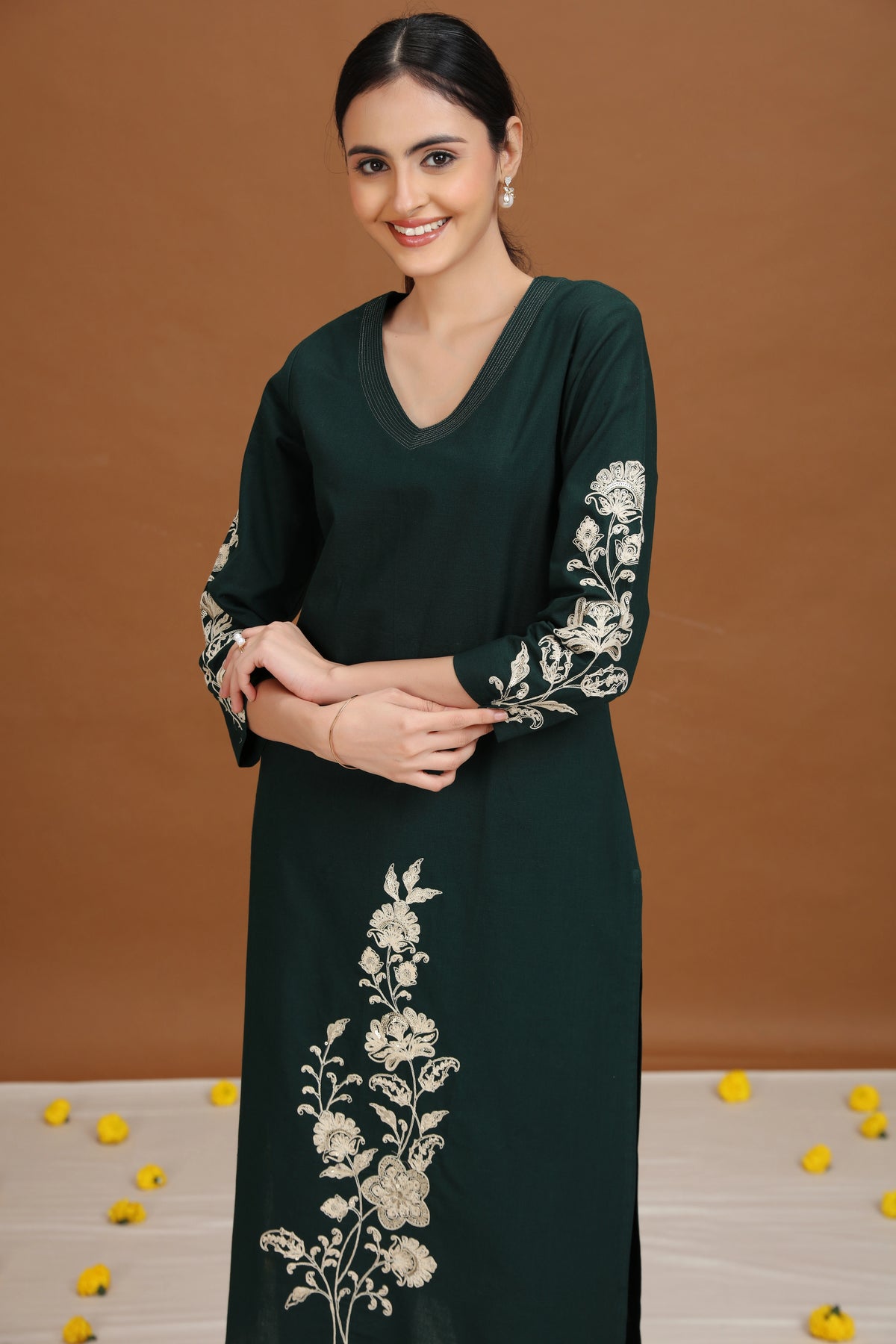 Green Embroidered Straight Co-ord Set