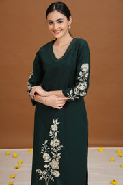 Green Embroidered Straight Co-ord Set