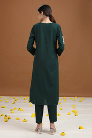 Green Embroidered Straight Co-ord Set