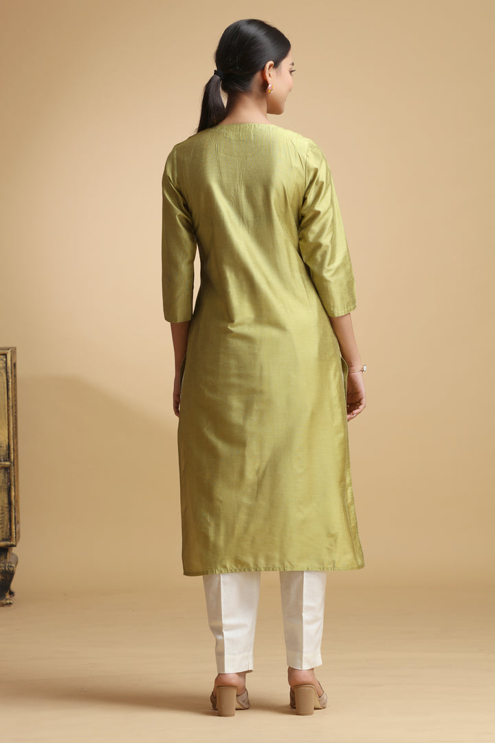 Green Embroidered Straight Kurta