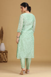 Green Floral Embroidered Straight Co ord Set