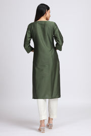 Green Floral Embroidered Straight Kurta