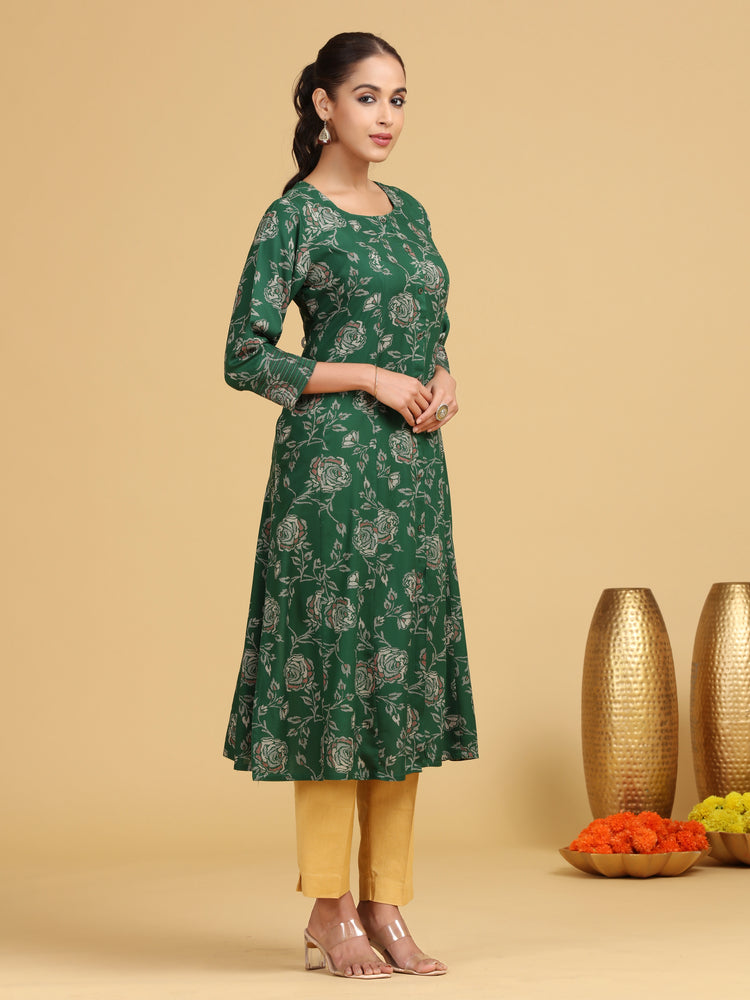 Green Yarndyed Pattern Straight Kurta