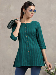 Green Solid Straight Cotton Tunic