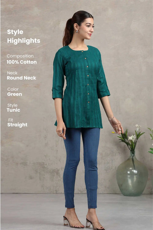 Green Solid Straight Cotton Tunic