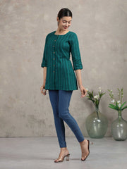 Green Solid Straight Cotton Tunic