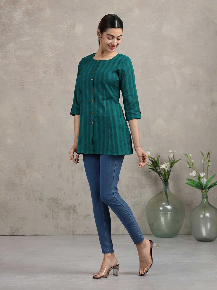Green Solid Straight Cotton Tunic