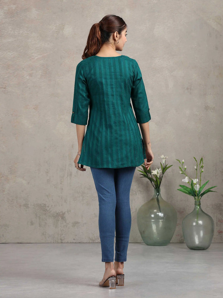 Green Solid Straight Cotton Tunic