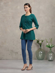 Green Solid Straight Cotton Tunic