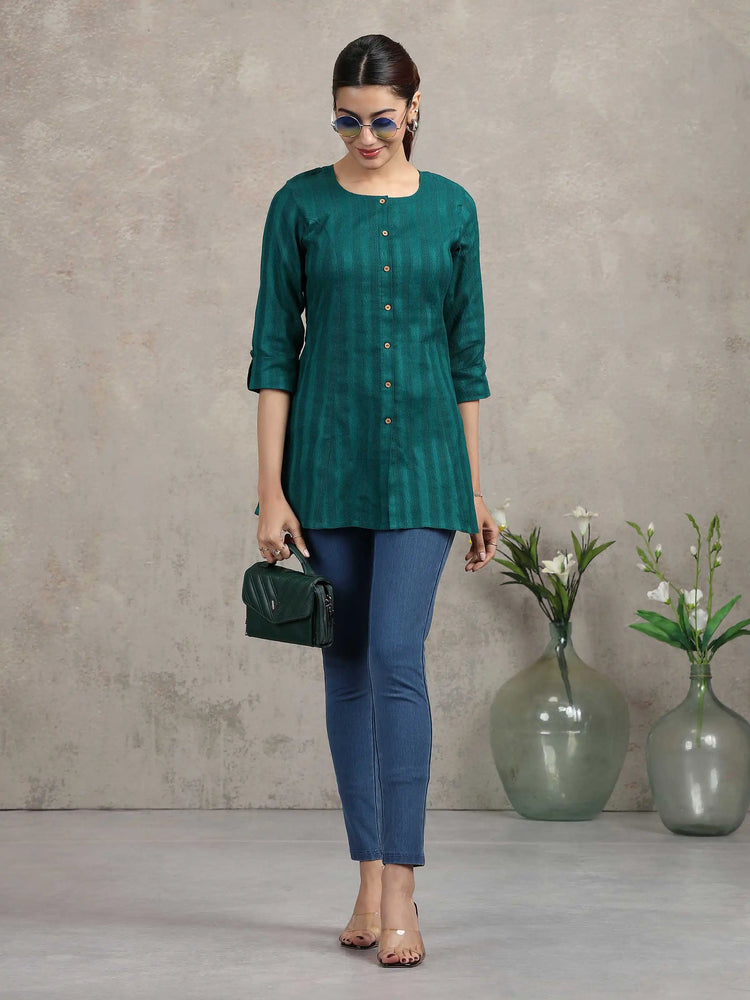 Green Solid Straight Cotton Tunic