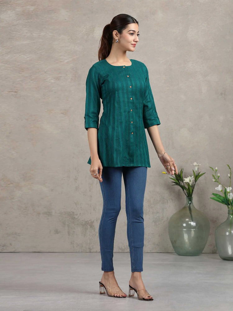 Green Solid Straight Cotton Tunic