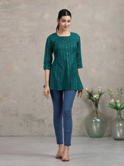Green Solid Straight Cotton Tunic