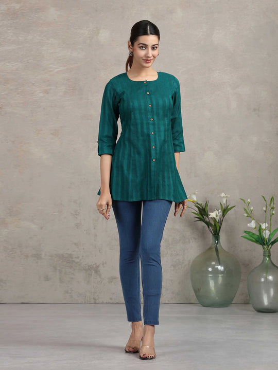 Green Solid Straight Cotton Tunic