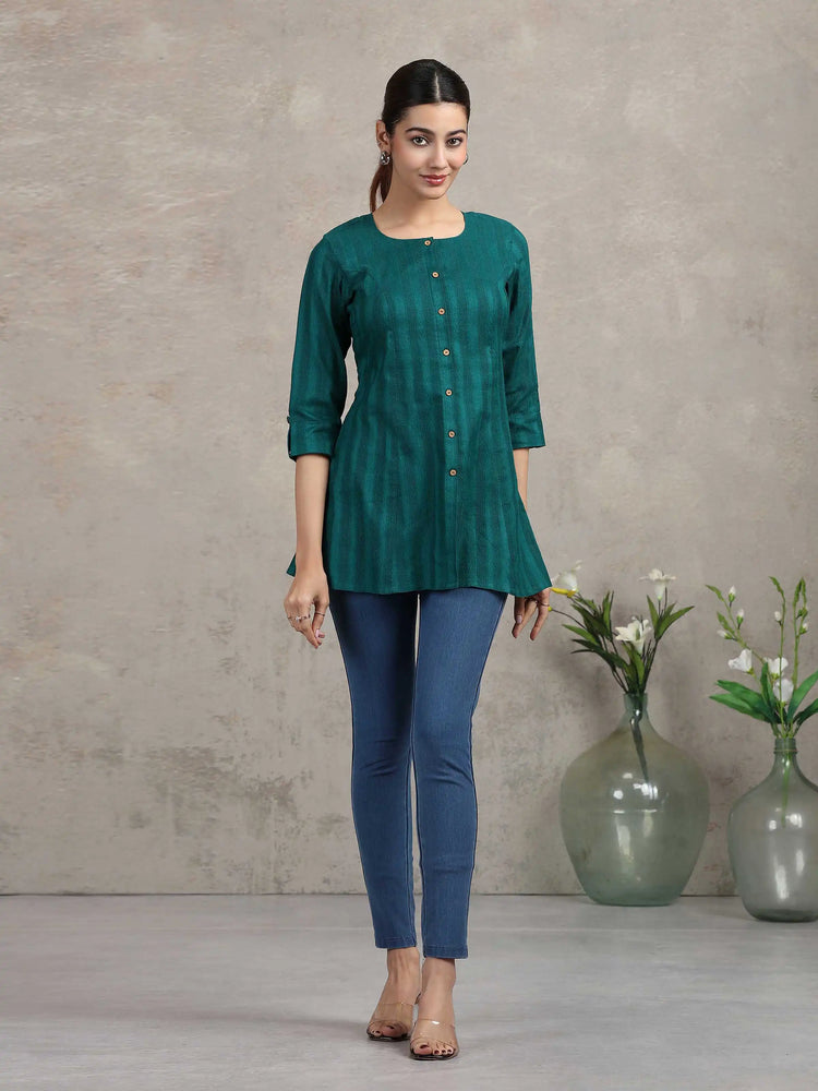 Green Solid Straight Cotton Tunic