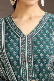 Green Jaipuri Cotton A Line Printed Kurta Pant and Dupatta Set