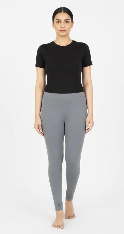 Grey Cotton Lycra Ankle Length Legging