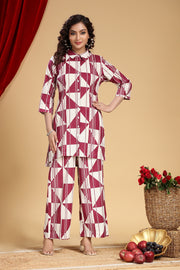 Off White & Purple Jaipuri Cotton Printed Kurta and Pant Set