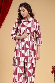 Off White & Purple Jaipuri Cotton Printed Kurta and Pant Set