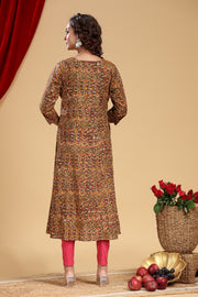 Mehendi Green Cotton A Line Printed Kurta