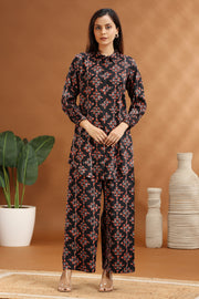 Black Rayon Straight Printed Kurta and Pant Set