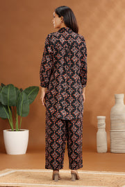 Black Rayon Straight Printed Kurta and Pant Set