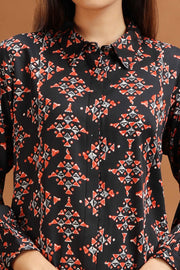 Black Rayon Straight Printed Kurta and Pant Set