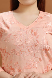 Peach Flax Cotton Embroidered Kurta and Pant Set