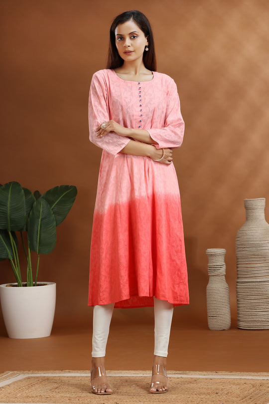 Baby Pink Jacquard Cotton A Line Kurta