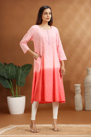 Baby Pink Jacquard Cotton A Line Kurta