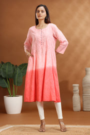 Baby Pink Jacquard Cotton A Line Kurta