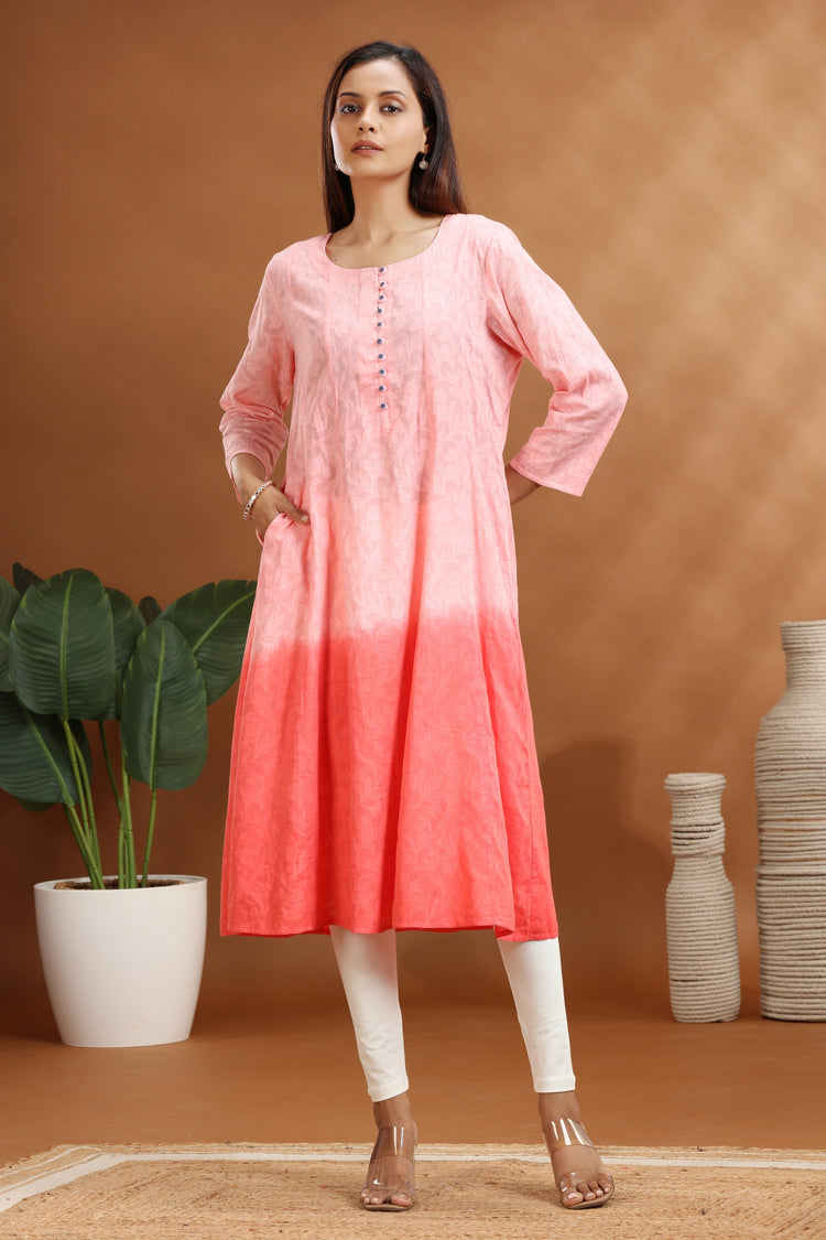 Baby Pink Jacquard Cotton A Line Kurta