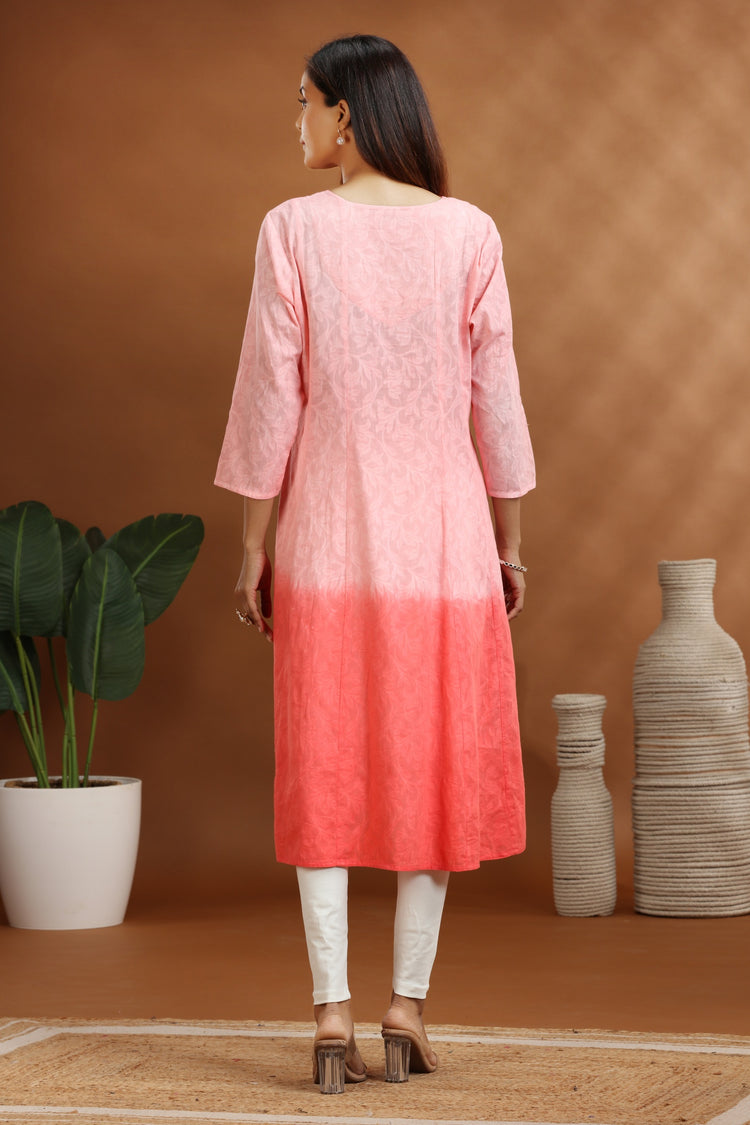 Baby Pink Jacquard Cotton A Line Kurta