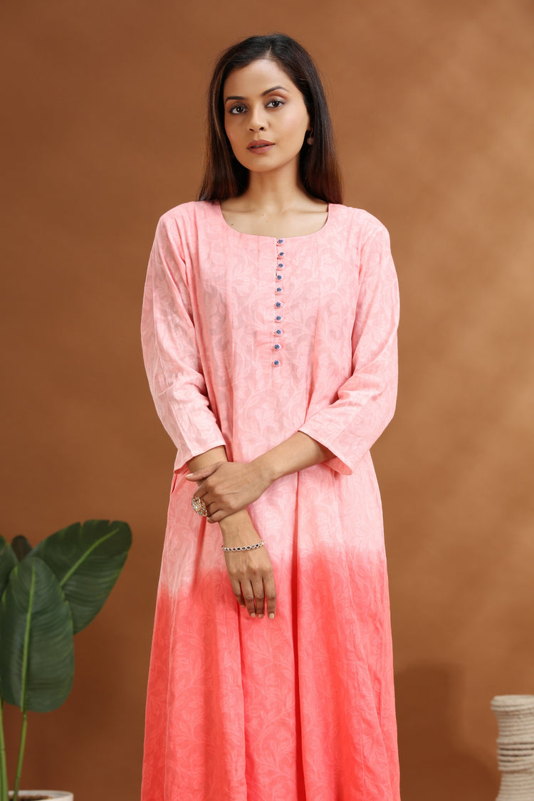 Baby Pink Jacquard Cotton A Line Kurta