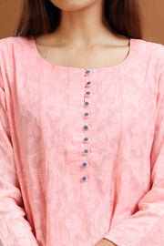 Baby Pink Jacquard Cotton A Line Kurta