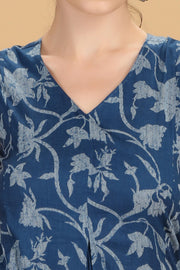 Indigo Blue Cotton Printed Sleeveless Kurta