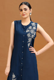 Indigo Blue Embroidered Straight Co ord Set