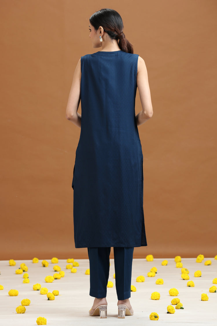 Indigo Blue Embroidered Straight Co ord Set