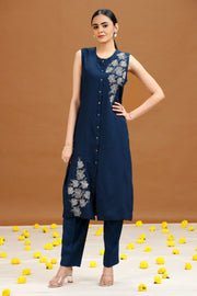 Indigo Blue Embroidered Straight Co ord Set