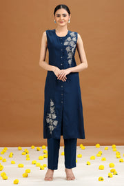 Indigo Blue Embroidered Straight Co ord Set