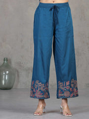 Indigo Blue Floral Embroidered A-Line Co-ord Set