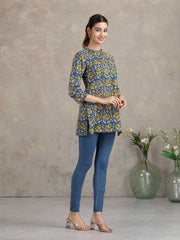 Indigo Floral Printed Straight Tunic