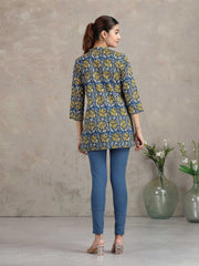 Indigo Floral Printed Straight Tunic