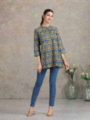 Indigo Floral Printed Straight Tunic