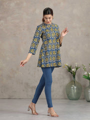 Indigo Floral Printed Straight Tunic