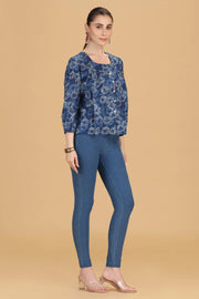 Indigo Jaipuri Cotton Printed Flared Short Kurta for women