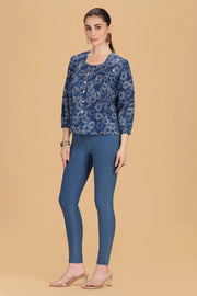 Indigo Jaipuri Cotton Printed Flared Short Kurta for women