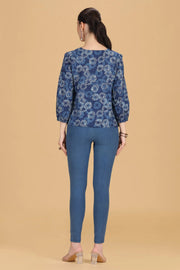 Indigo Jaipuri Cotton Printed Flared Short Kurta for women