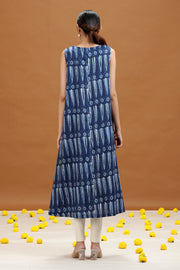 Indigo Blue Printed A-Line Cotton Dress