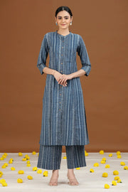Indigo Blue Printed Cotton A-Line Kurta